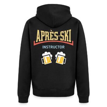 Après-Ski Instructor (Bier Apres Ski Konkav / 5C) - Unisex Premium Bio Zip Hoodie - Schwarz - Hinten - Nico (187cm)
