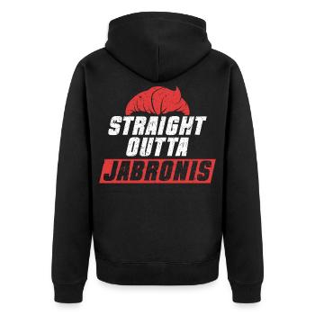 Jabroni Straight Outta Jarbronis - Unisex Premium Organic Zip Hoodie - black - Back - Nico (187cm)