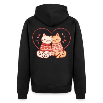 Katzen Valentinstag 67 Six Seven Lustig Niedlich - Unisex Premium Bio Zip Hoodie - Schwarz - Hinten - Nico (187cm)