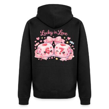Valentinstag Würfel 67 Six Seven Meme Lustig - Unisex Premium Bio Zip Hoodie - Schwarz - Hinten - Nico (187cm)