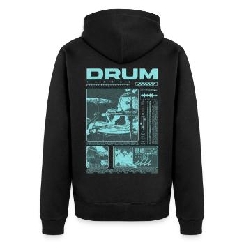 Rock-Schlagzeuger, Trommelspieler, Streetwear - Unisex Premium Bio Zip Hoodie - Schwarz - Hinten - Nico (187cm)