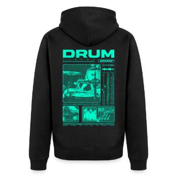 Rock-Schlagzeuger, Trommelspieler, Streetwear - Unisex Premium Bio Zip Hoodie - Schwarz - Hinten - Nico (187cm)