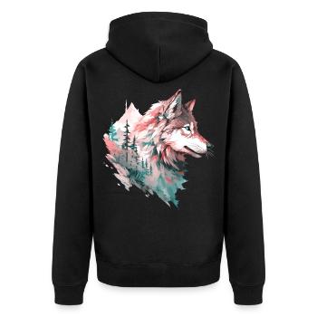 Wolf Wolf's Head Forest Nature Mountains Wilderness Colorful - Unisex Premium Organic Zip Hoodie - black - Back - Nico (187cm)