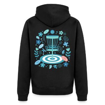 Disc Golf Korb Blumen fliegender Disc Golf Spaß - Unisex Premium Bio Zip Hoodie - Schwarz - Hinten - Nico (187cm)