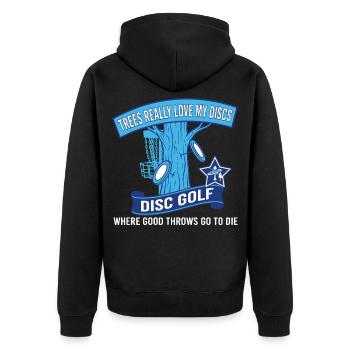 Bäume lieben meine Disc-Golf-Würfe wirklich - Unisex Premium Bio Zip Hoodie - Schwarz - Hinten - Nico (187cm)