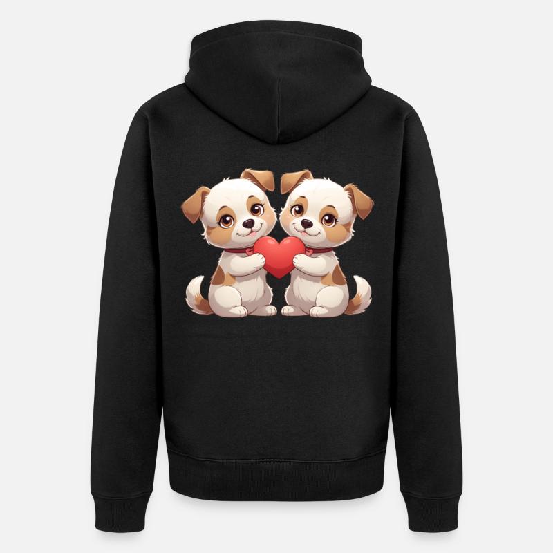 Deux chiots avec du cœur - Veste à capuche bio Premium Unisexe - noir