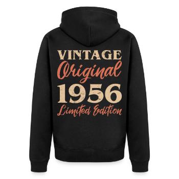 Vintage Original 1956 Limited Edition Jubiläum - Unisex Premium Bio Zip Hoodie - Schwarz - Hinten - Nico (187cm)