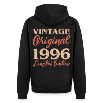 Vintage Original 1996 Limited Edition Jubiläum - Unisex Premium Bio Zip Hoodie - Schwarz - Hinten - Nico (187cm)
