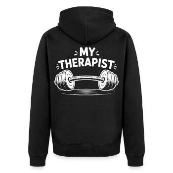 Mein Therapeut Gewichtheben - Unisex Premium Bio Zip Hoodie - Schwarz - Hinten - Nico (187cm)