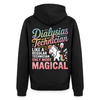 Magischer Dialyse-Techniker Unicorn - Unisex Premium Bio Zip Hoodie - Schwarz - Hinten - Nico (187cm)