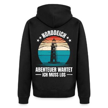 Vacances en mer du Nord L’AVENTURE DU NORDDEICH VOUS ATTEND - Veste à capuche bio Premium Unisexe - noir - Dos - Nico (187cm)