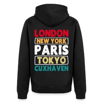 Mer du Nord LONDRES NEW YORK PARIS TOKYO CUXHAVEN - Veste à capuche bio Premium Unisexe - noir - Dos - Nico (187cm)