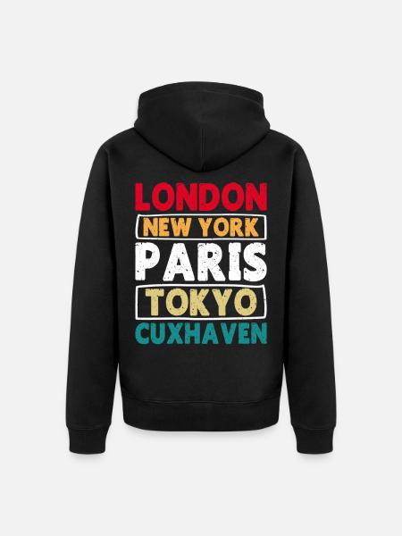 North Sea LONDON NEW YORK PARIS TOKYO CUXHAVEN - Unisex Premium Organic Zip Hoodie - black
