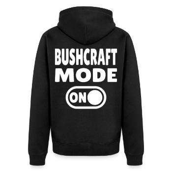 Bushcraft Mode ON – Waldleben einschalten - Unisex Premium Bio Zip Hoodie - Schwarz - Hinten - Nico (187cm)
