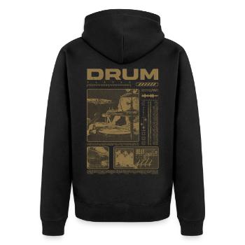 Rock-Schlagzeuger, Trommelspieler, Streetwear - Unisex Premium Bio Zip Hoodie - Schwarz - Hinten - Nico (187cm)
