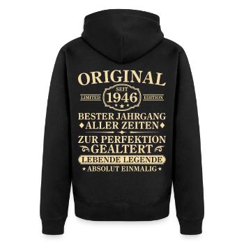 80e anniversaire absolument unique millésime 1946 - Veste à capuche bio Premium Unisexe - noir - Dos - Nico (187cm)