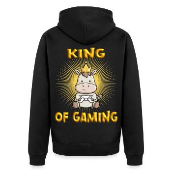 game junkie gaming - Unisex Premium Bio Zip Hoodie - Schwarz - Hinten - Nico (187cm)