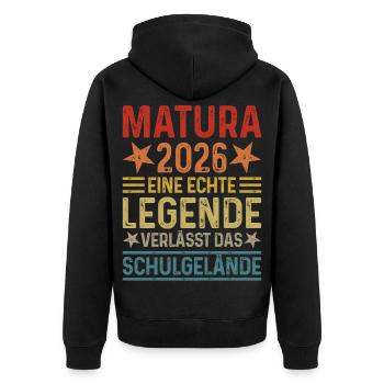 Matura 2026 Eine Legende verlässt das Schulgelände - Unisex Premium Bio Zip Hoodie - Schwarz - Hinten - Nico (187cm)