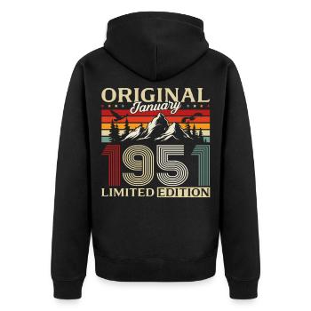 75th Birthday Original January Born 1951 - Unisex Premium Organic Zip Hoodie - black - Back - Nico (187cm)