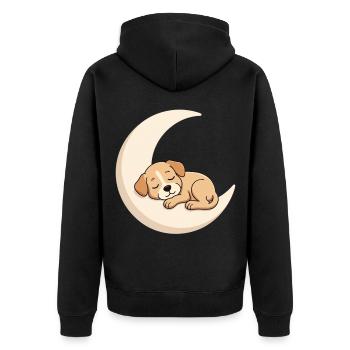 Mondkuschelhund im Schlaf - Unisex Premium Bio Zip Hoodie - Schwarz - Hinten - Nico (187cm)