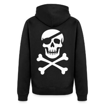 Klassischer Jolly Roger Piraten Totenkopf - Unisex Premium Bio Zip Hoodie - Schwarz - Hinten - Nico (187cm)
