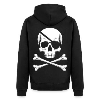 Klassischer Jolly Roger Piraten Totenkopf - Unisex Premium Bio Zip Hoodie - Schwarz - Hinten - Nico (187cm)