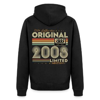 Anniversaire original vintage rétro vintage 2008 - Veste à capuche bio Premium Unisexe - noir - Dos - Nico (187cm)