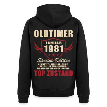 45th Birthday Gift Classic Car January 1981 - Unisex Premium Organic Zip Hoodie - black - Back - Nico (187cm)