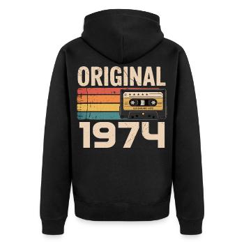 Originales Retro-Jubiläum von 1974 - Unisex Premium Bio Zip Hoodie - Schwarz - Hinten - Nico (187cm)
