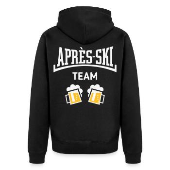 Après-Ski Team (Bier Apres Ski Konkav / NEG 2C) - Unisex Premium Bio Zip Hoodie - Schwarz - Hinten - Nico (187cm)