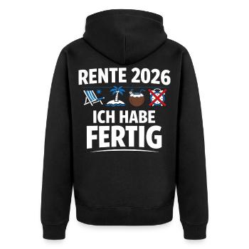 Pension 2026 I've Finished - Funny Pensioner Spru - Unisex Premium Organic Zip Hoodie - black - Back - Nico (187cm)