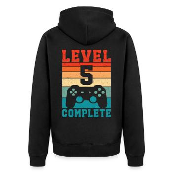 5. Geburtstag Level 5 Complete 5 Jahre Gamer  - Unisex Premium Bio Zip Hoodie - Schwarz - Hinten - Nico (187cm)