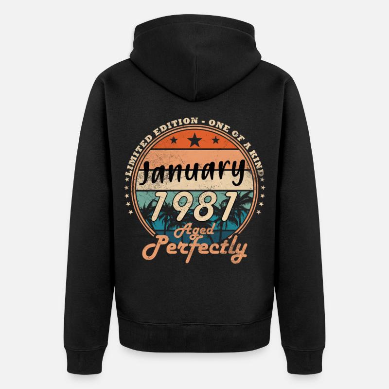 45e anniversaire Original janvier 1981 - Veste à capuche bio Premium Unisexe - noir