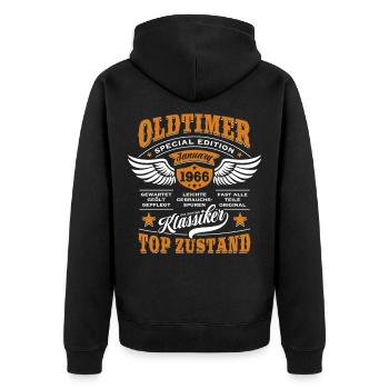 Oldtimer Januar 1966 - Geburtstag - Geschenk - Unisex Premium Bio Zip Hoodie - Schwarz - Hinten - Nico (187cm)