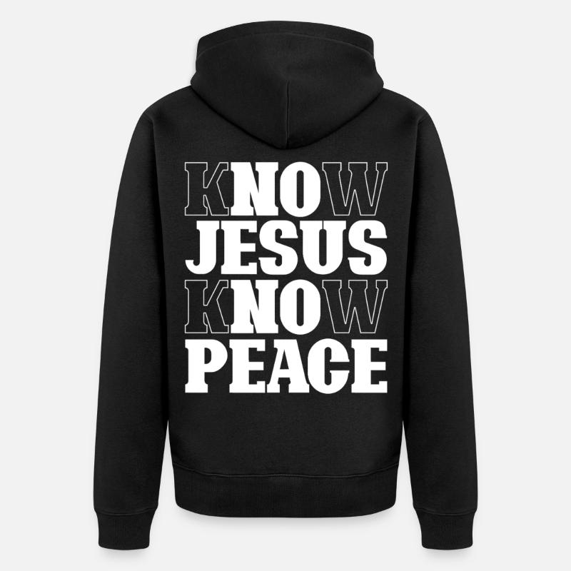 Know Jesus Know Peace Schriftzug - Unisex Premium Bio Zip Hoodie - Schwarz