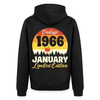 Vintage Janvier 1966 Anniversaire 1966 Rétro  - Veste à capuche bio Premium Unisexe - noir - Dos - Nico (187cm)