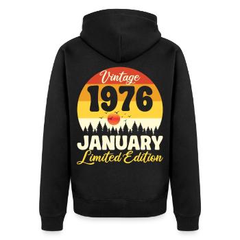 Vintage Janvier 1976 Anniversaire 1976 Rétro  - Veste à capuche bio Premium Unisexe - noir - Dos - Nico (187cm)