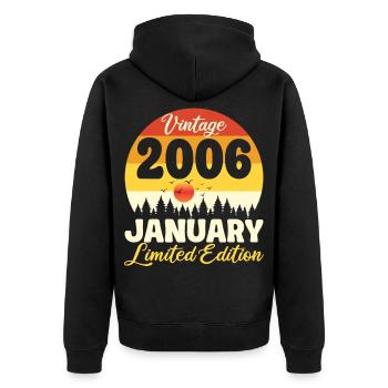 Vintage Janvier 2006 Anniversaire 2006 Rétro  - Veste à capuche bio Premium Unisexe - noir - Dos - Nico (187cm)