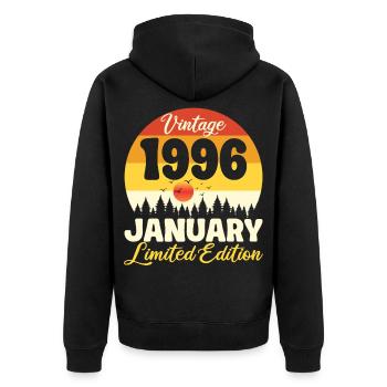 Vintage Janvier 1996 Anniversaire 1996 Rétro  - Veste à capuche bio Premium Unisexe - noir - Dos - Nico (187cm)