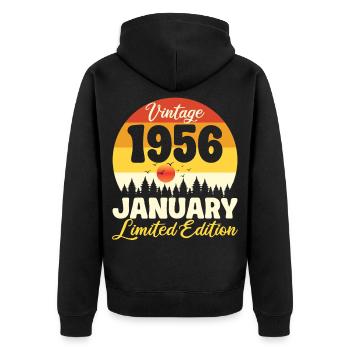 Vintage January 1956 Birthday 1956 Retro - Unisex Premium Organic Zip Hoodie - black - Back - Nico (187cm)