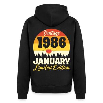 Vintage January 1986 Anniversary 1986 Retro - Unisex Premium Organic Zip Hoodie - black - Back - Nico (187cm)