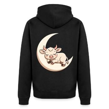 Mondkuh im Schlummer - Unisex Premium Bio Zip Hoodie - Schwarz - Hinten - Nico (187cm)