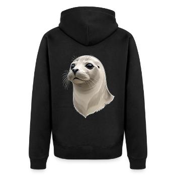 Seehund Kopf Illustration - Unisex Premium Bio Zip Hoodie - Schwarz - Hinten - Nico (187cm)