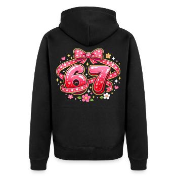 67 Meme Valentinstag Damen Lustig Geschenk - Unisex Premium Bio Zip Hoodie - Schwarz - Hinten - Nico (187cm)