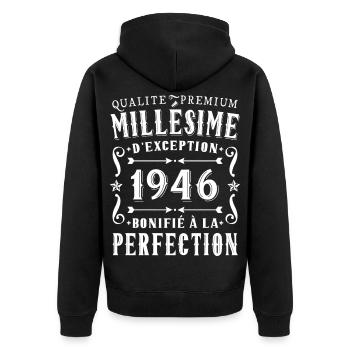 80 Jahre altes Geburtstagsgeschenk 1945 Partygeschenk - Unisex Premium Bio Zip Hoodie - Schwarz - Hinten - Nico (187cm)