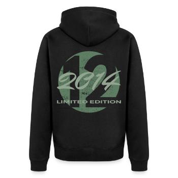 12th Birthday 2014 Boys and Girls Gift - Unisex Premium Organic Zip Hoodie - black - Back - Nico (187cm)