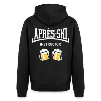 Après-Ski Instructor (Bier Apres Ski Konkav NEG2C) - Unisex Premium Bio Zip Hoodie - Schwarz - Hinten - Nico (187cm)