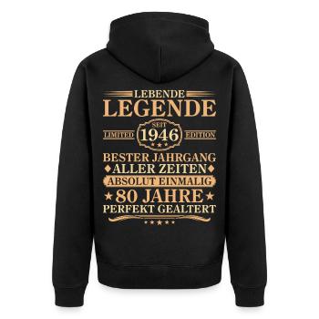 Geburtstag Jahrgang 1946 geboren 80 Jahre - Unisex Premium Bio Zip Hoodie - Schwarz - Hinten - Nico (187cm)