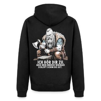 Viking Viking Legend Sailor Odin Raven Fighter - Unisex Premium Organic Zip Hoodie - black - Back - Nico (187cm)