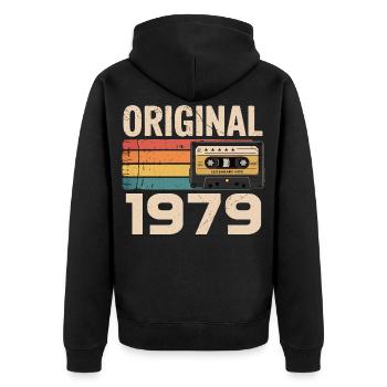 Originaler Retro-Geburtstag 1979 - Unisex Premium Bio Zip Hoodie - Schwarz - Hinten - Nico (187cm)
